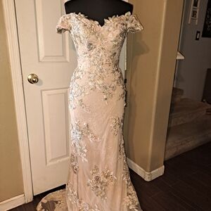 Elegant Floral Lace Off-Shoulder Gown